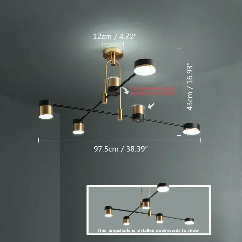 Modern Nordic black gold pendant light with five circular LED lamps for elegant living room decor by DecorBites