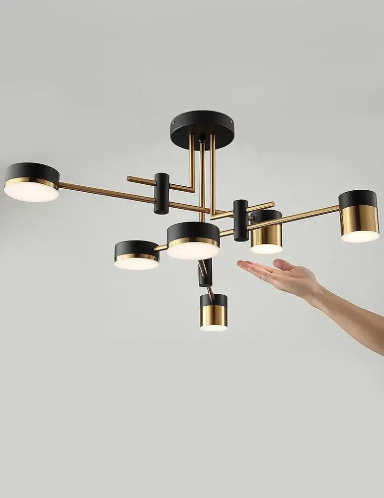 Modern black and brass geometric pendant light with cylindrical fixtures nordic black gold for living room decor