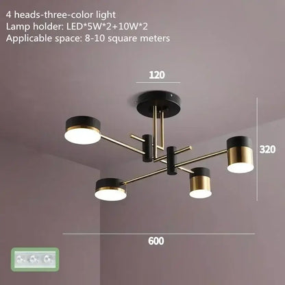 DecorBites™ nordic black gold pendant light with four cylindrical led heads for modern living room decor