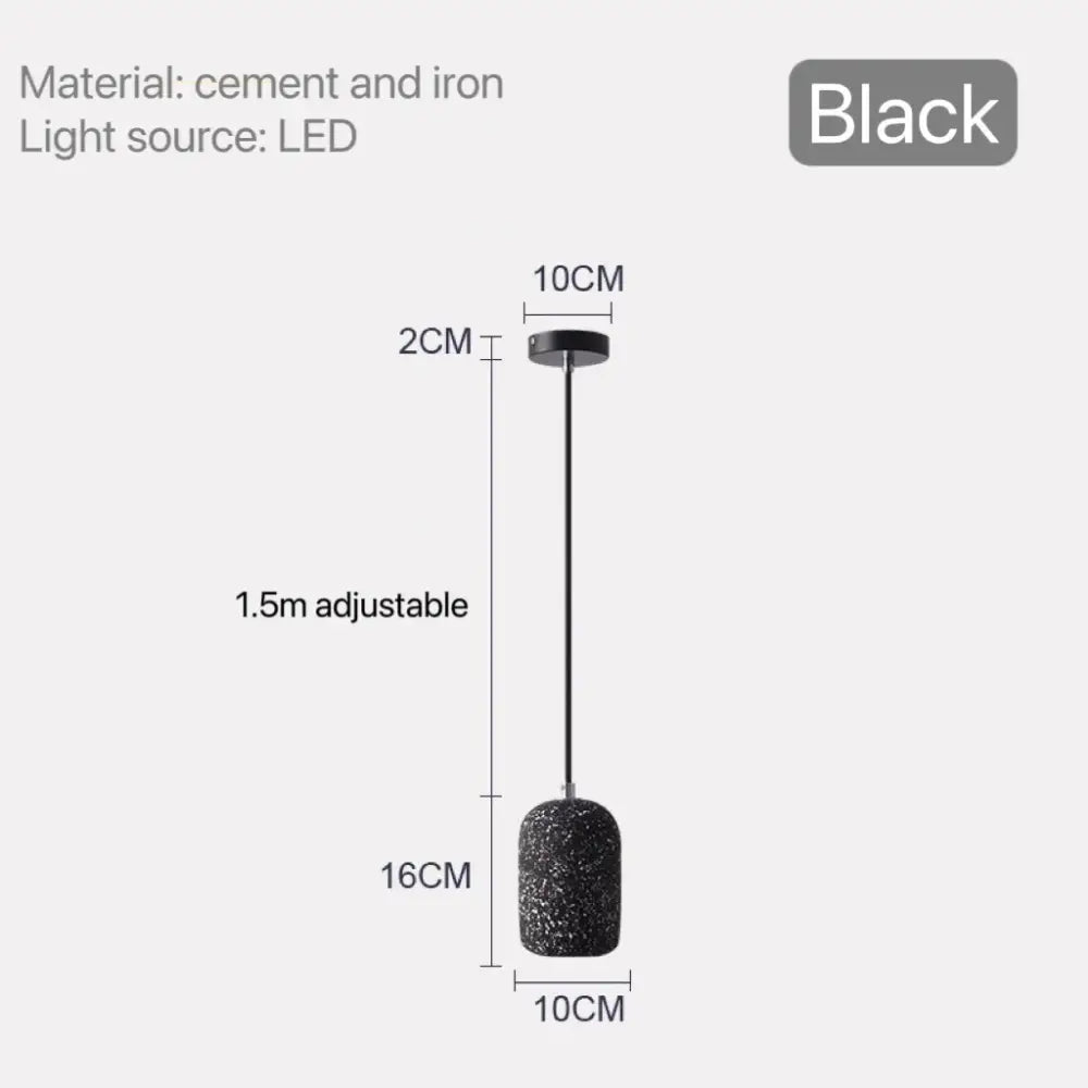 Black pendant lamp with speckled cement and iron finish featuring adjustable 1.5 meter led cord industrial style cement pendant lamp