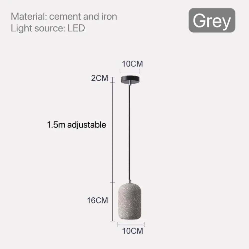 Grey decorbites™ nordic cement pendant lamp with textured iron finish and adjustable 1.5m led cord industrial style lighting