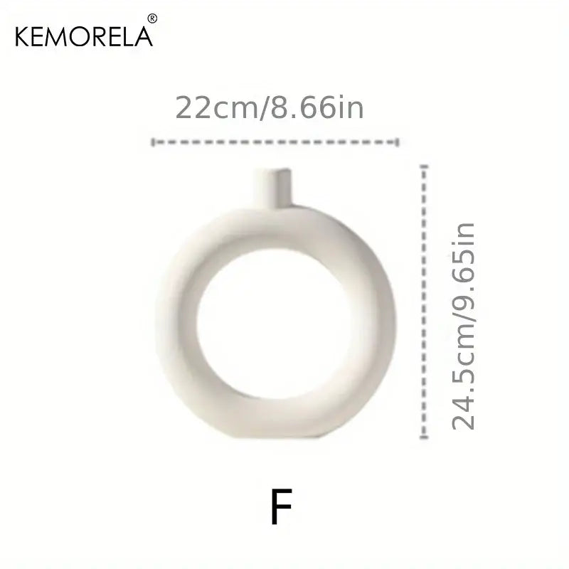White ceramic nordic ceramic vase ring shaped with small handle branded kemorela for home decor accent