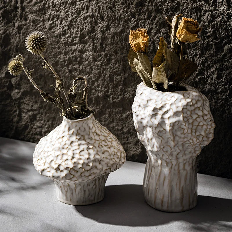 Nordic Ceramic Vase with Pampas Grass - Vase