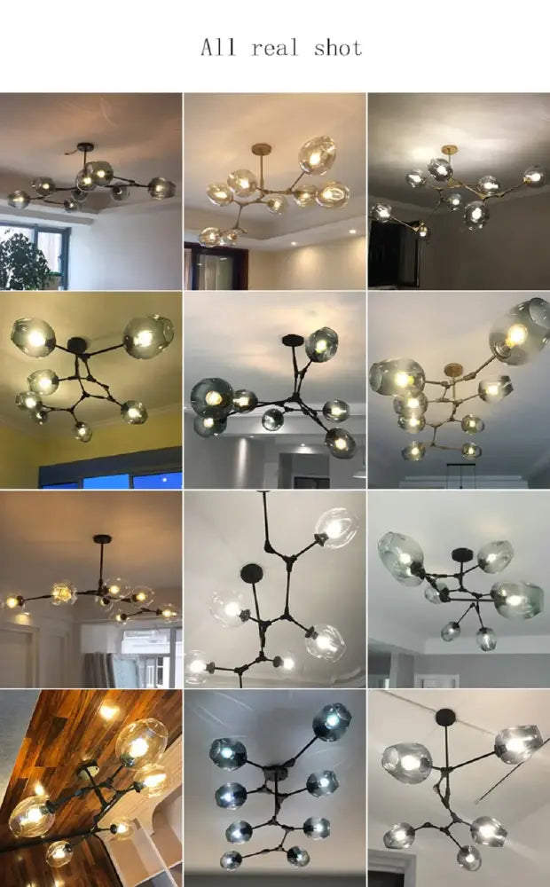 DecorBites™ nordic chandelier with black metal frame and glass globe bulbs hanging light fixture for living room