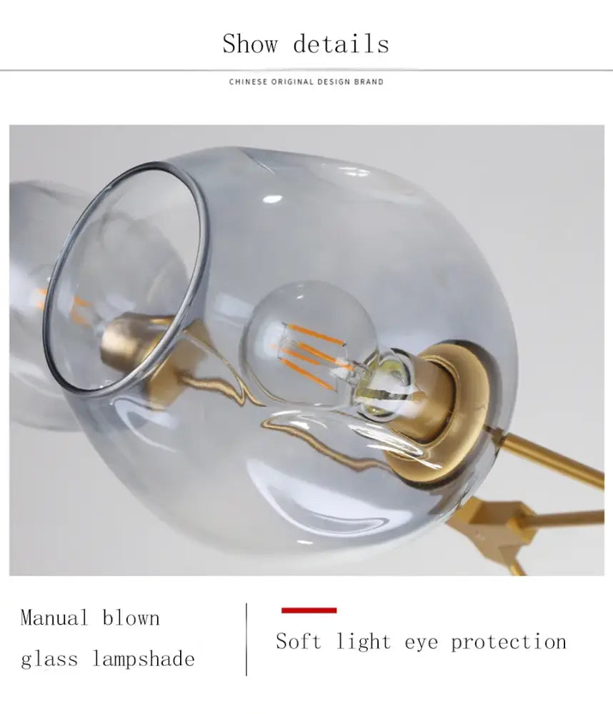 DecorBites™ nordic chandelier with translucent glass lampshade gold metal base and exposed bulb for living room hanging light fixture