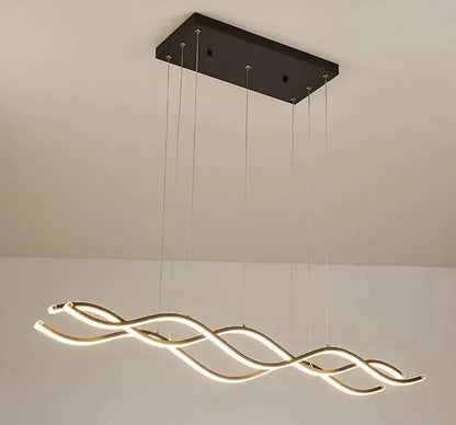 Modern minimalist nordic chandeliers with black ceiling mount and gold led strips for elegant dining room lighting