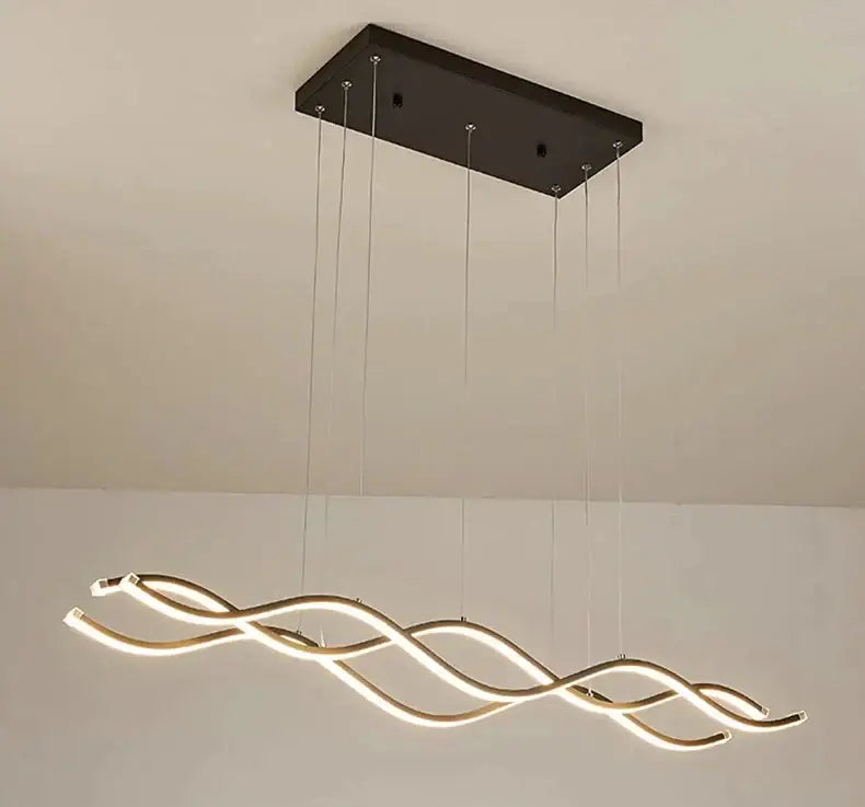 Modern minimalist nordic chandeliers with black ceiling mount and gold led strips for elegant dining room lighting