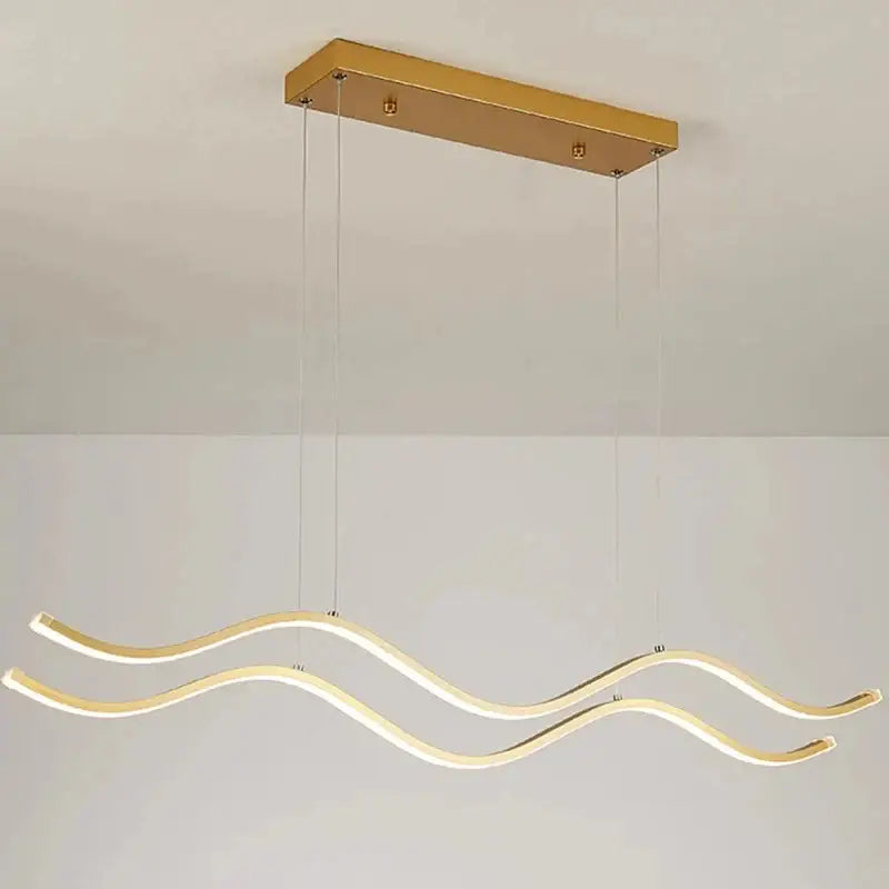 Modern gold-finished rectangular pendant light with wave-shaped led arms for nordic chandeliers dining room lighting