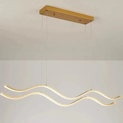 Modern gold-finished rectangular pendant lights with wave-shaped led arms for dining room nordic chandeliers by DecorBites