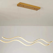 Modern gold-finished rectangular pendant light with wave-shaped led arms for dining room lighting nordic chandeliers