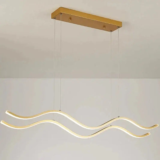 Modern gold-finished rectangular pendant light with wave-shaped led arms for dining room lighting nordic chandeliers