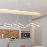 Modern white led pendant light with sleek wavy design from DecorBites™ nordic chandeliers for dining room lighting