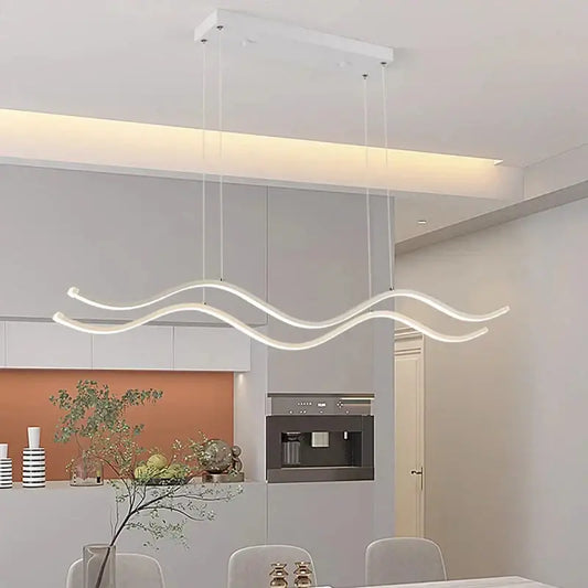 Modern white led pendant light with sleek wavy design from DecorBites™ nordic chandeliers for dining room lighting