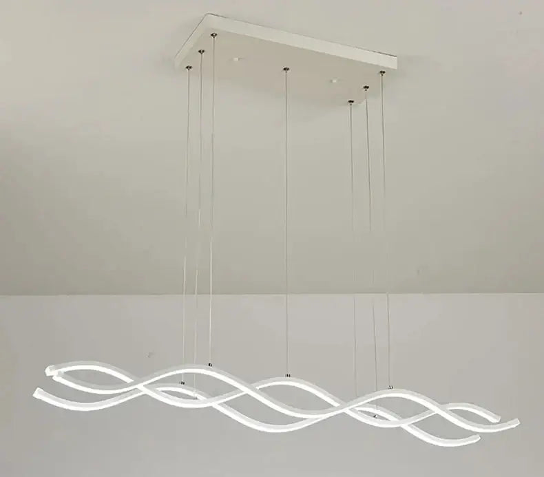 Modern white led nordic chandelier with sleek wave design and transparent cords for dining room pendant lights