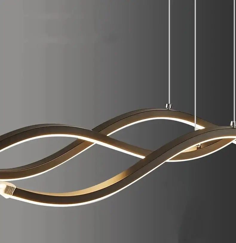 Modern gold-toned led pendant light with sleek intertwined wave design for stylish dining room nordic chandeliers
