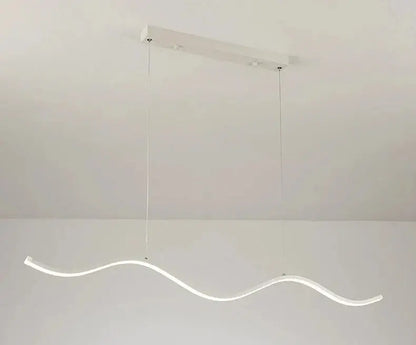A sleek white led pendant light with a curved wave design from decorbites™ nordic chandeliers for stylish dining room lighting