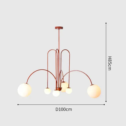 DecorBites™ Nordic comet chandelier featuring copper-toned metal and five spherical glass shades for elegant home décor