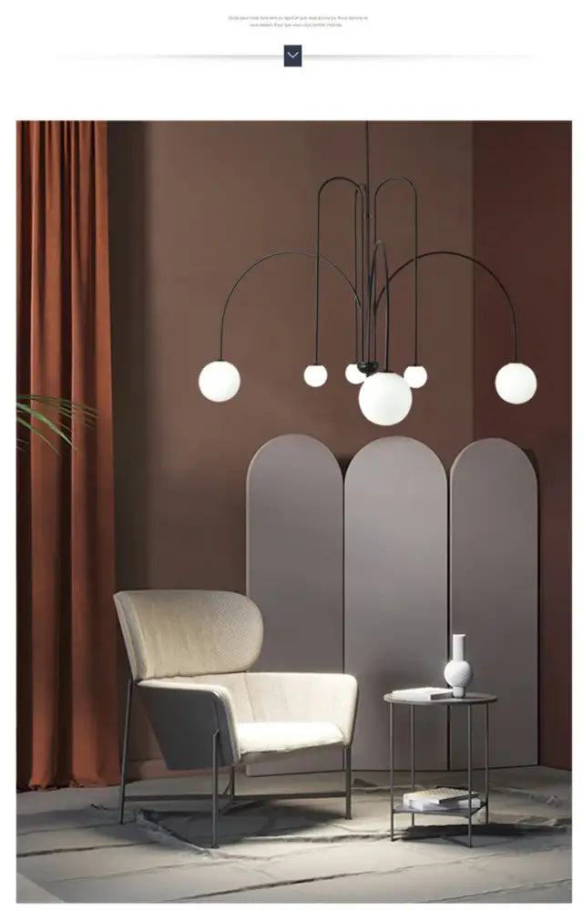 Modern black metal comet chandelier nordic with spherical white glass globe lights for elegant home décor