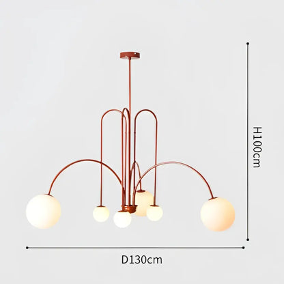 Copper-toned DecorBites™ Nordic comet chandelier with five spherical glass globes for elegant home décor lighting