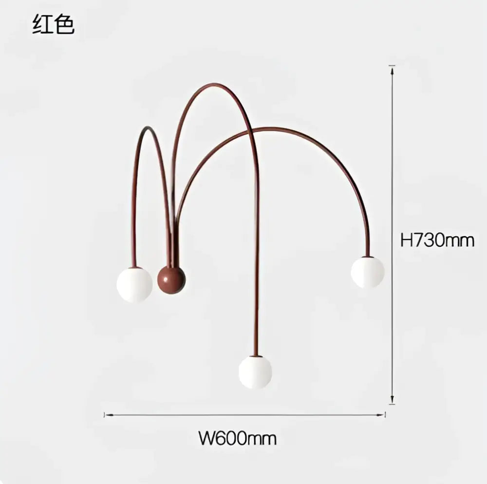 Red modern arc comet chandelier nordic with three curved arms and white glass globes for elegant home décor