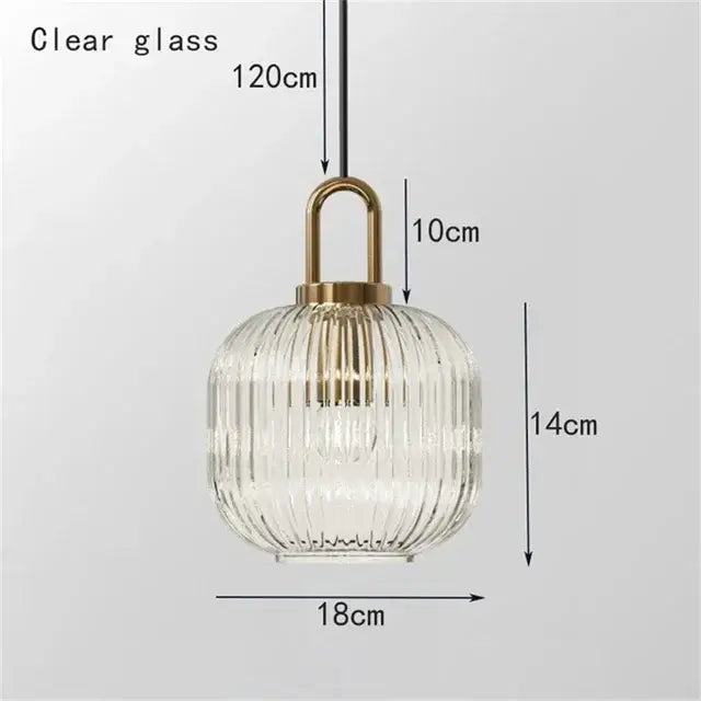 Clear glass pendant wall lamp with vertical ridges brass hardware and 120cm chain in decorbites nordic deer head design