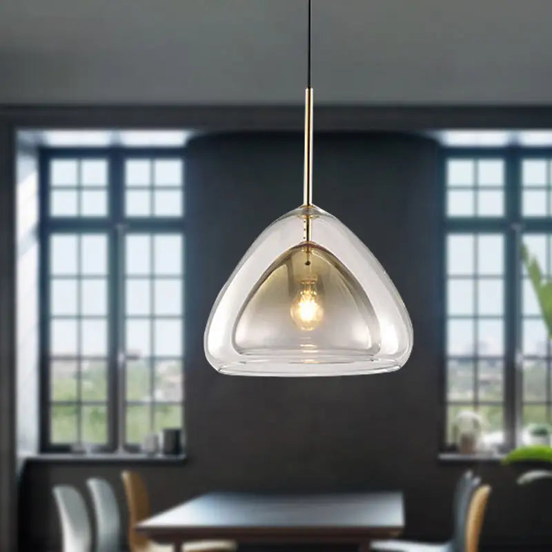 DecorBites™ nordic double glass cone pendant light fixture with clear teardrop glass shade and gold-toned stem