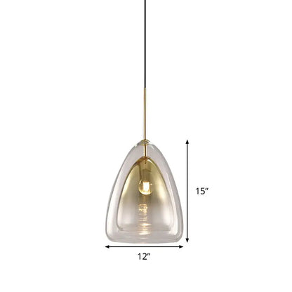 DecorBites™ nordic double glass cone pendant light fixture with clear glass shade and gold metal accents champagne finish