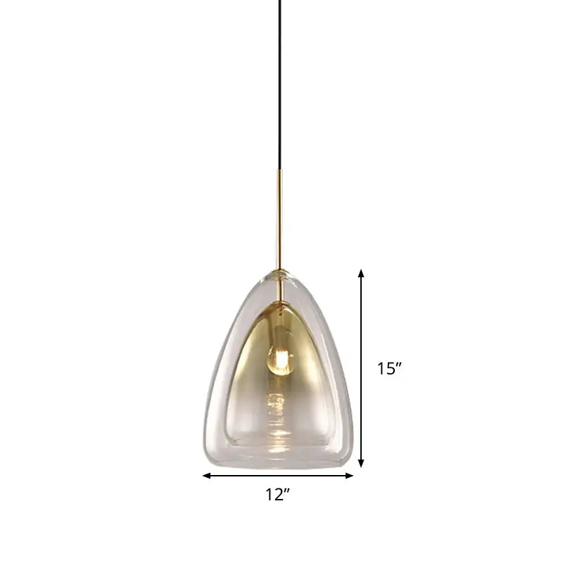 DecorBites™ nordic double glass cone pendant light fixture with clear glass shade and gold metal accents champagne finish