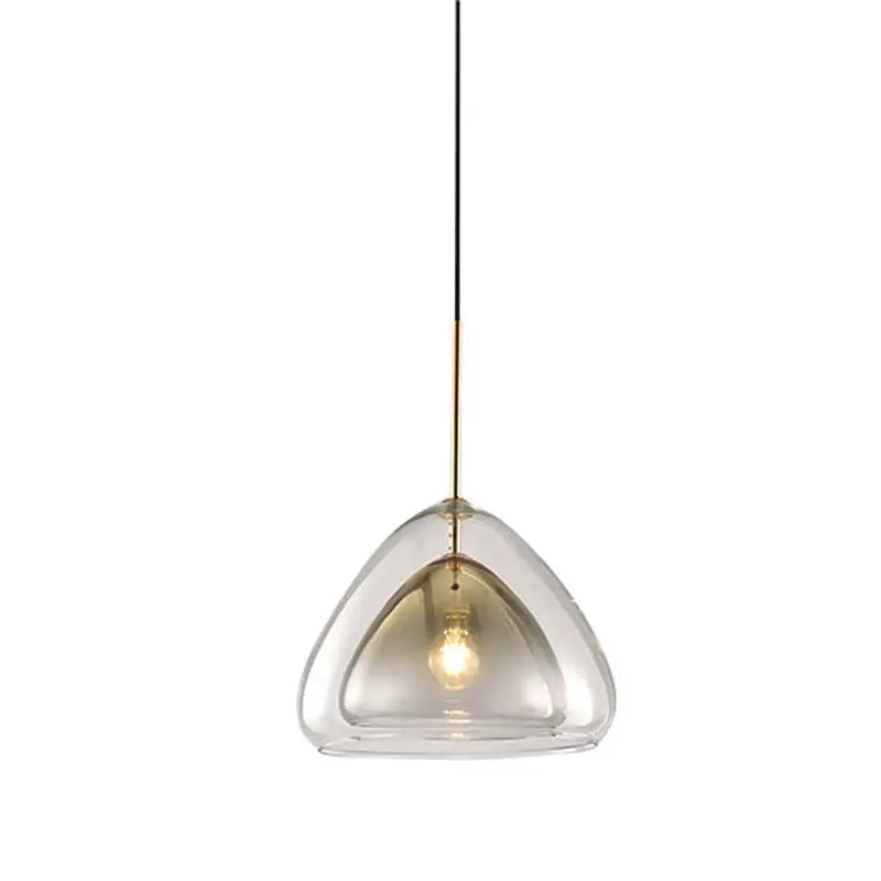 DecorBites Nordic double glass cone pendant light fixture with brass rod and clear glass shade featuring exposed bulb