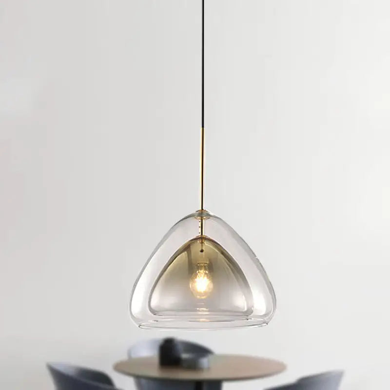 DecorBites™ nordic double glass cone pendant light fixture with clear triangular glass shade and gold metal stem