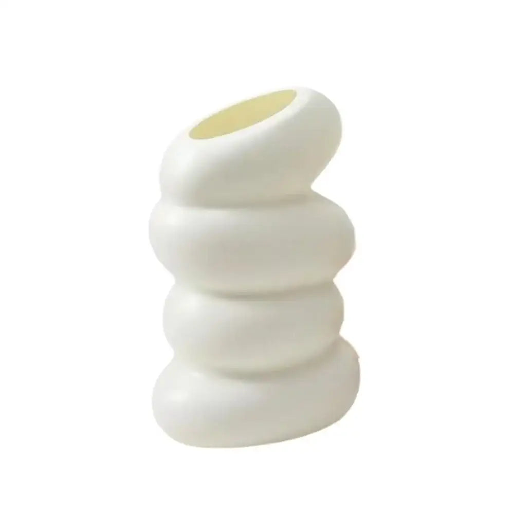White ceramic nordic flower vase with stacked rounded segments and matte finish for modern home decor