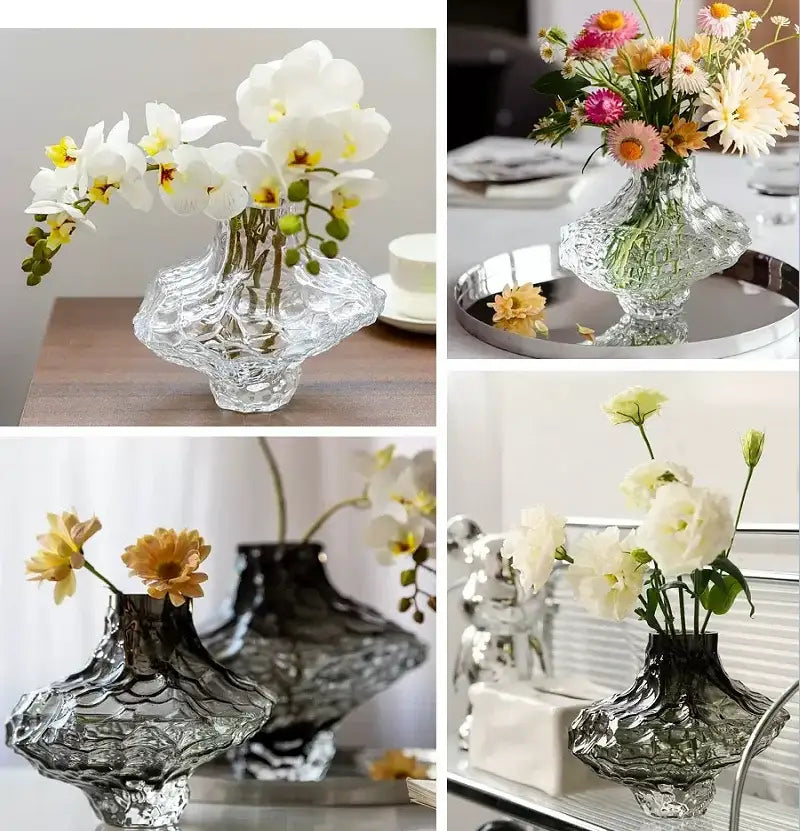 Decorbites™ nordic frosting glass vase in clear textured glass with subtle facets for modern home decor