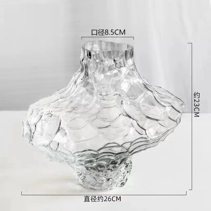 DecorBites™ nordic frosting glass vase in clear textured honeycomb pattern with scalloped edges for modern decor