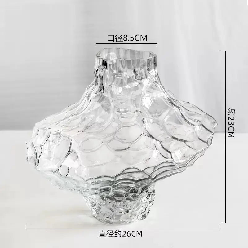 DecorBites™ nordic frosting glass vase in clear textured honeycomb pattern with scalloped edges for modern decor