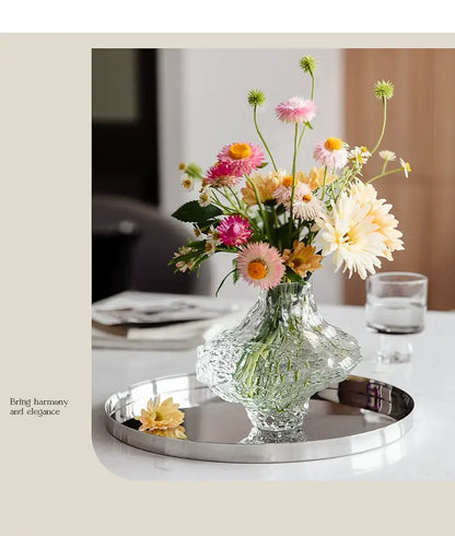 Clear intricately cut DecorBites™ nordic frosting glass vase with textured faceted design for modern home decor