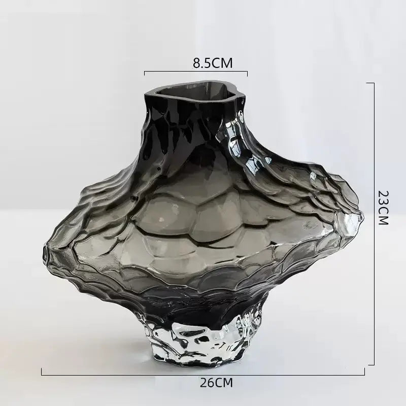 DecorBites Nordic Frosting glass vase with sleek black to clear gradient and layered shell-like ridges for modern decor