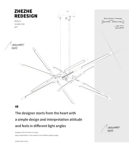 DecorBites™ nordic geometry led chandelier with remote control featuring a minimalist metallic frame and adjustable arms
