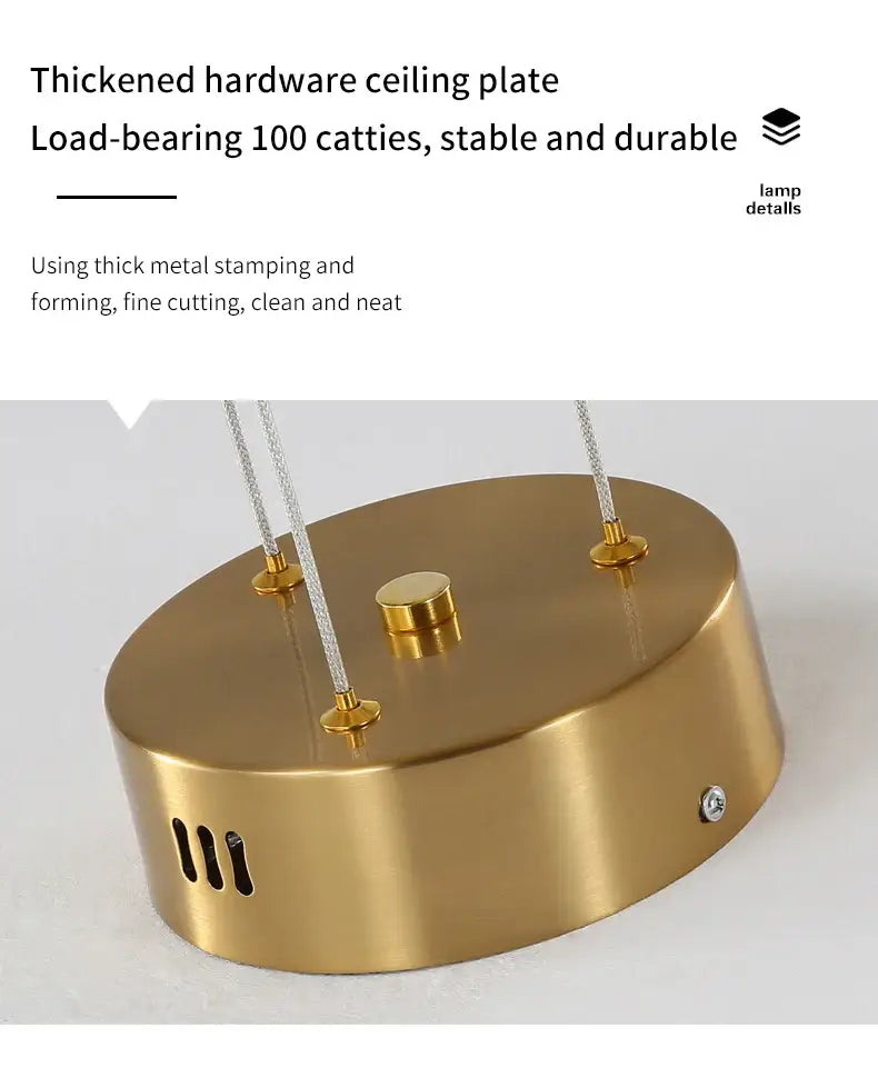Brass-finished hardware ceiling plate with oval design and three cable points for decorbites nordic geometry led chandelier remote control