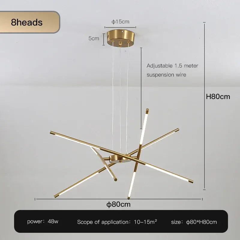Gold-toned decorbites™ nordic geometry led chandelier with eight illuminated arms and remote control functionality
