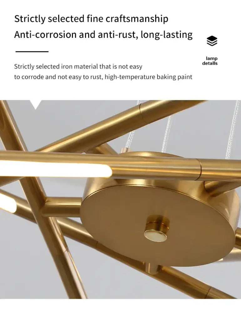 Gold-finished modern nordic geometry led chandelier with sleek iron arms and remote control by DecorBites