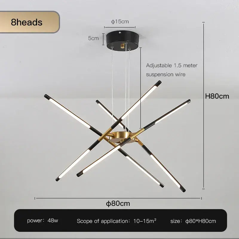 Modern black and gold decorbites nordic geometry led chandelier with eight illuminated arms and remote control