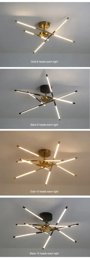 Modern nordic geometry led chandelier with brass base and white led rods featuring remote control by DecorBites