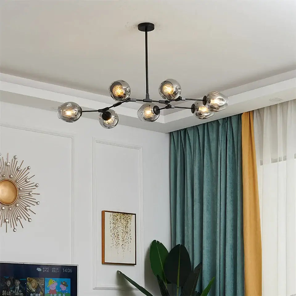 Modern decorbites™ nordic glass ball led chandelier in black metal with multiple spherical glass globe lights