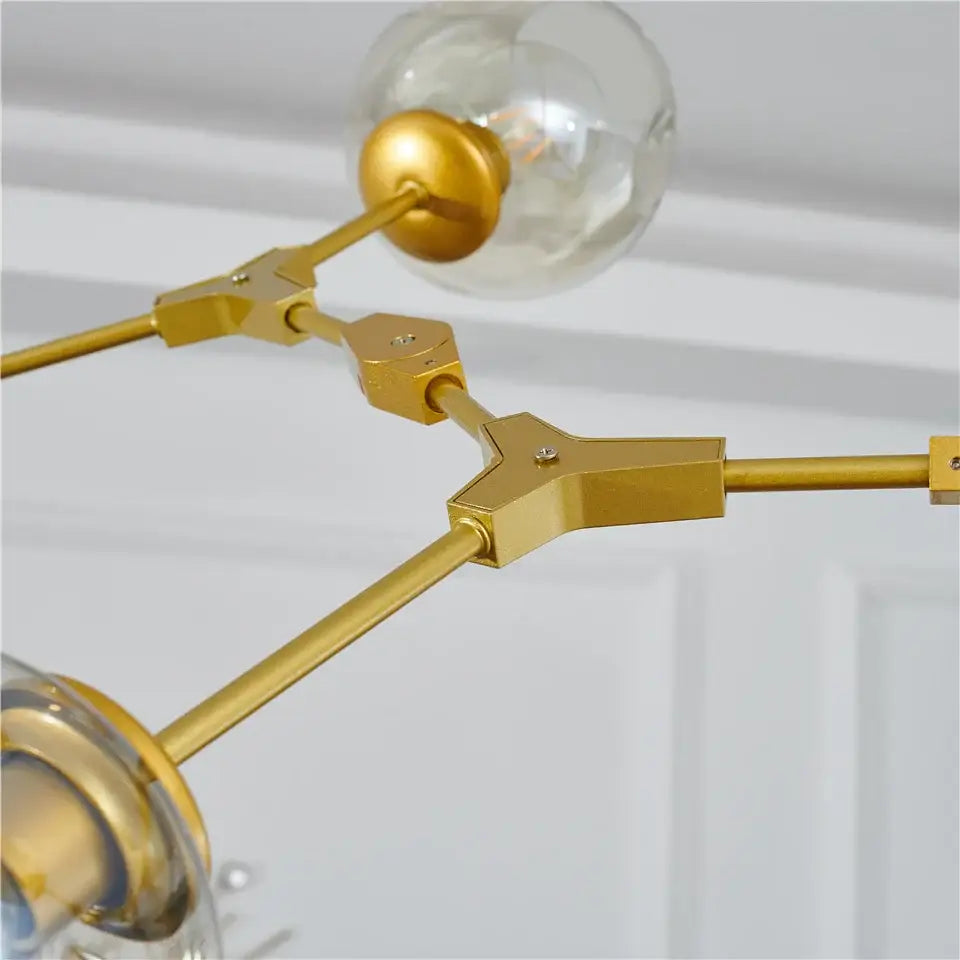Gold-toned decorbites nordic glass ball led chandelier with clear glass ball bulbs and black gold metal finish