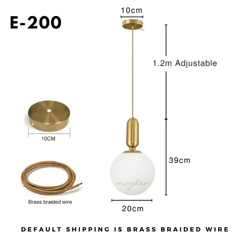 DecorBites nordic glass ball pendant light with gold-finished brass and frosted white glass ball light source suspension