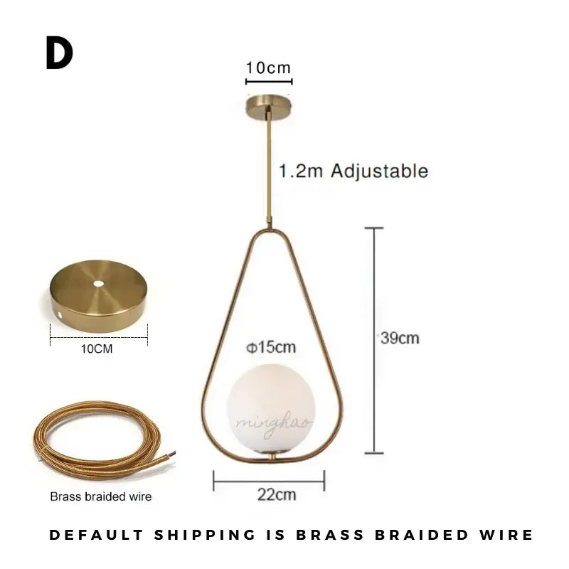 Gold-toned brass pendant light with teardrop frame and off-white glass ball light source by DecorBites Nordic