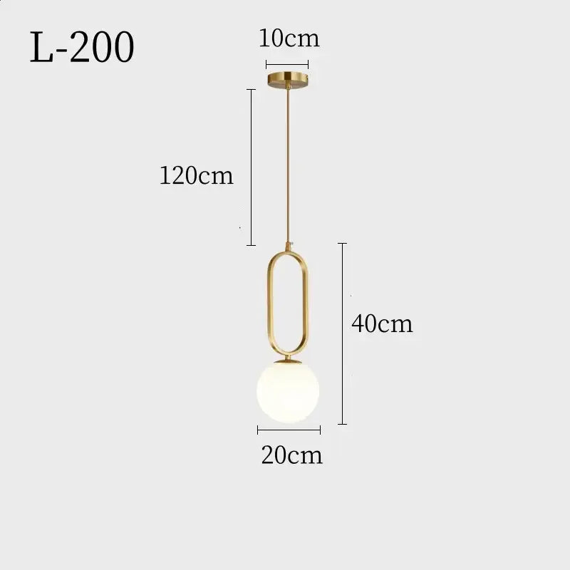 Gold-toned DecorBites™ Nordic glass ball pendant light with sleek oval frame and frosted glass light source