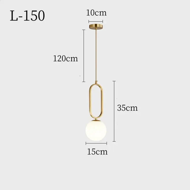 DecorBites™ nordic glass ball pendant light with gold-toned oval frame and frosted glass globe light source