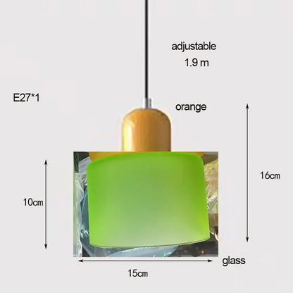 Vibrant lime green nordic glass chandelier with orange metallic top and adjustable 1.9m chain for bedroom and bar