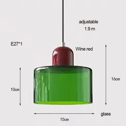 DecorBites™ nordic glass chandelier with wine red and green textured glass, adjustable cord, for bedroom and bar lighting